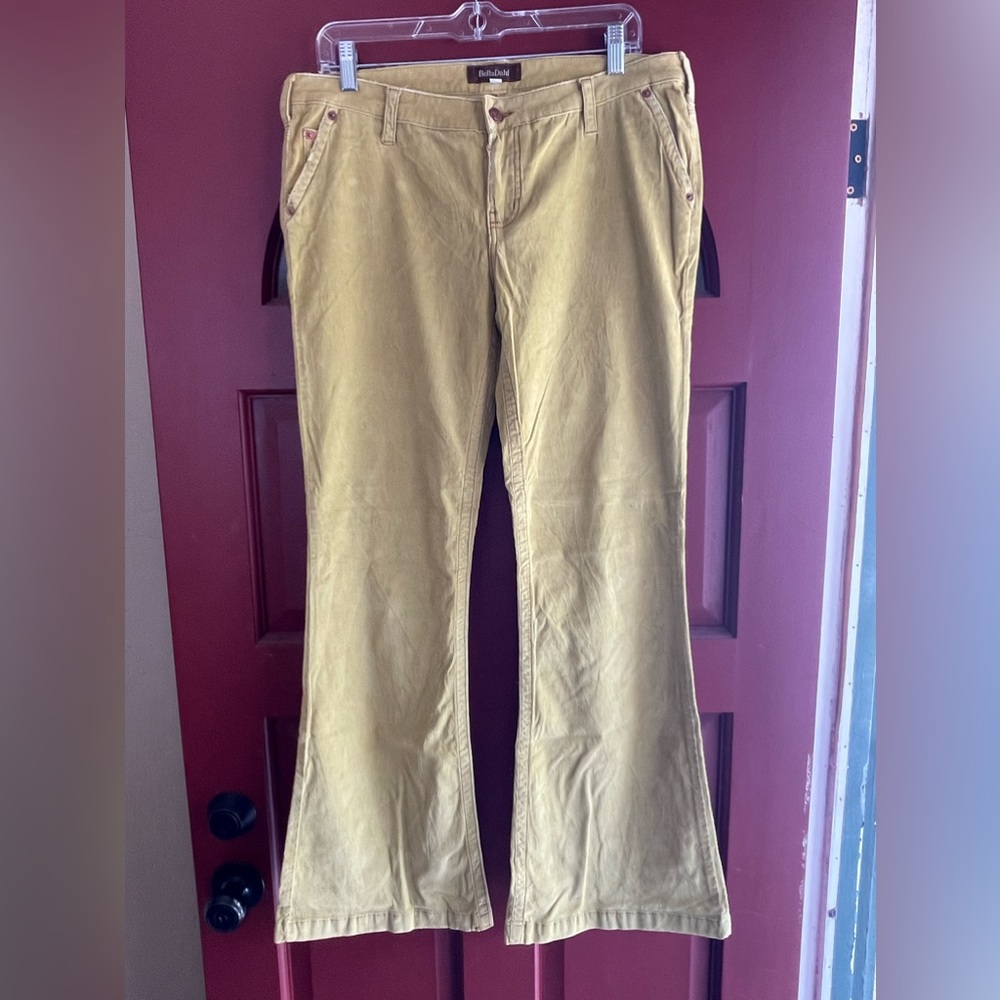 - BELLA DAHL mustard yellow flare leg corduroy pants. Super soft and fine